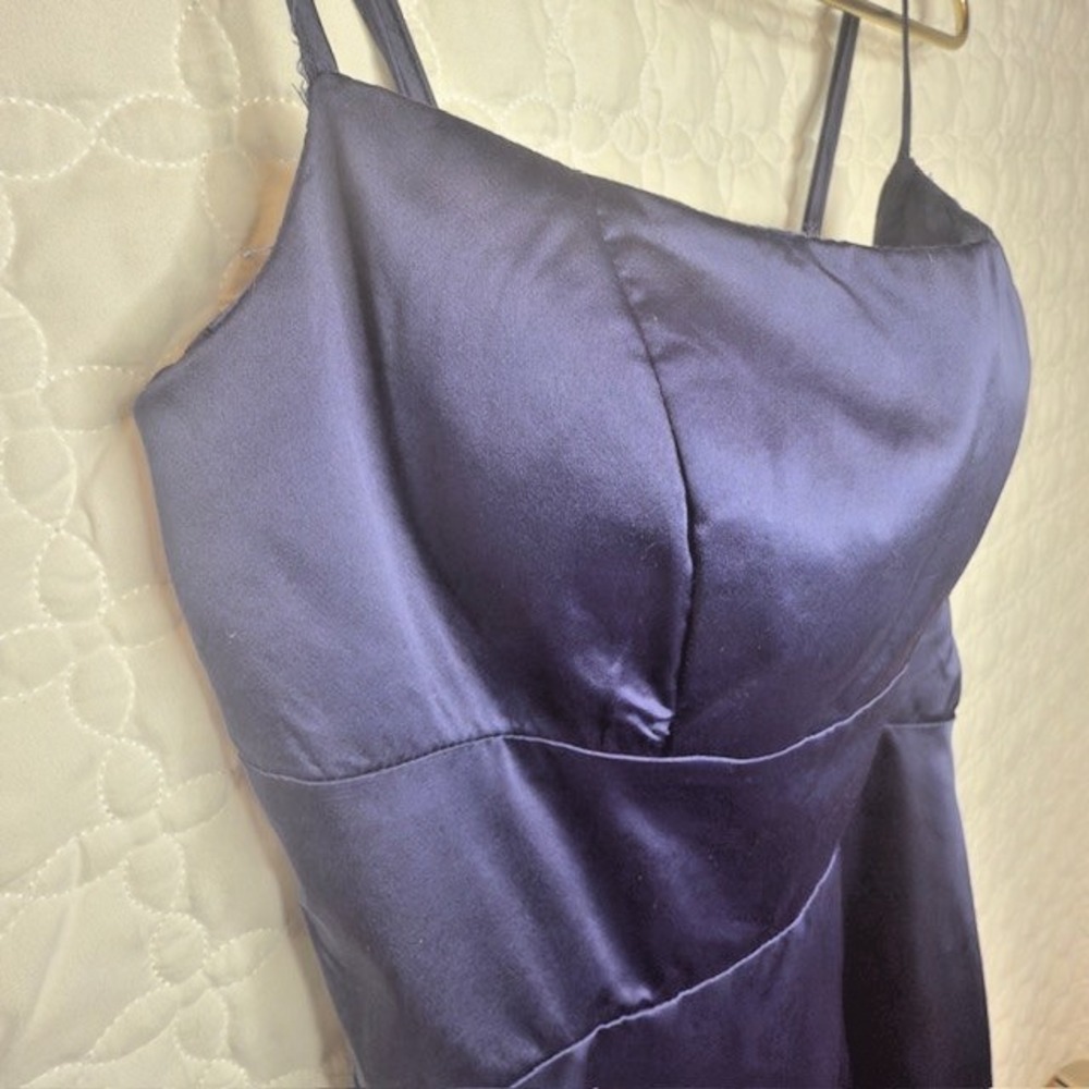 B. Darlin Blue Satin Strappy Sweetheart Bodycon Dance Midi Dress Juniors Sz 5/6 - Picture 7 of 7